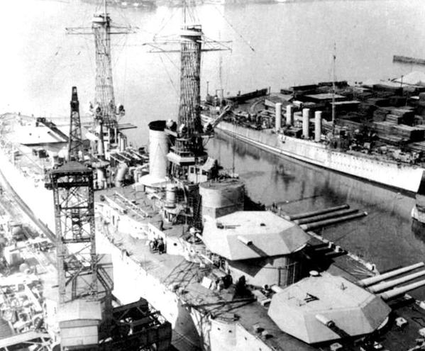 Idaho fitting out at New York Shipbuilding Corp. Camden, NJ, in late 1918 or early 1919