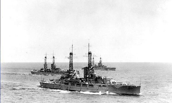 USS Nevada BB-36, Oklahoma BB-37 and a Pennsylvania class battleship 1920's