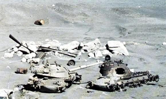 Destroyed Israeli M48 Patton tanks on the banks of the Suez Canal.