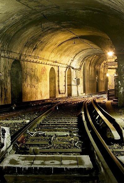 The ghost platforms and tracks of the abandoned Saint Martin metro station - Paris, France