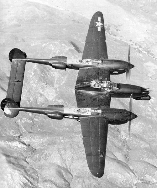 The P-38 M “Night Lightning”. This angle shows not only the radar operator crammed in the back, but also the radar pod up front. The airframe was essentially unchanged in other regards.