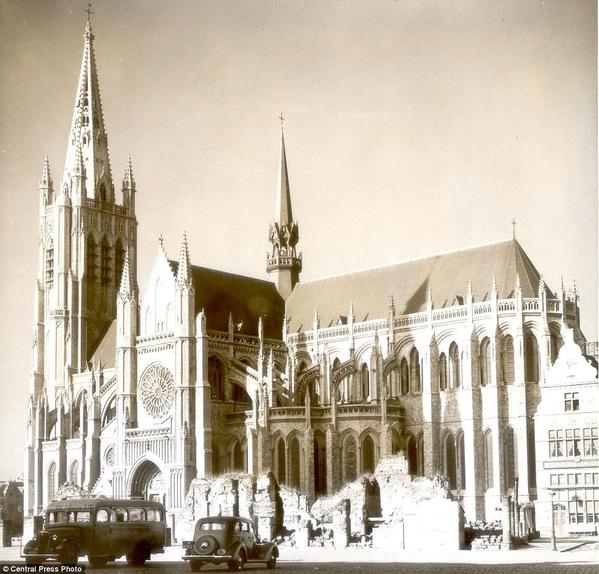 The cathedral was rebuilt to the original Gothic design, with a spire added, in 1937