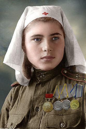 Female lieutenant in Medical Services of the Soviet army, 1944-45. Medal for Courage, two Medals for Battle Merit, Medal For the Defence of the Caucasus