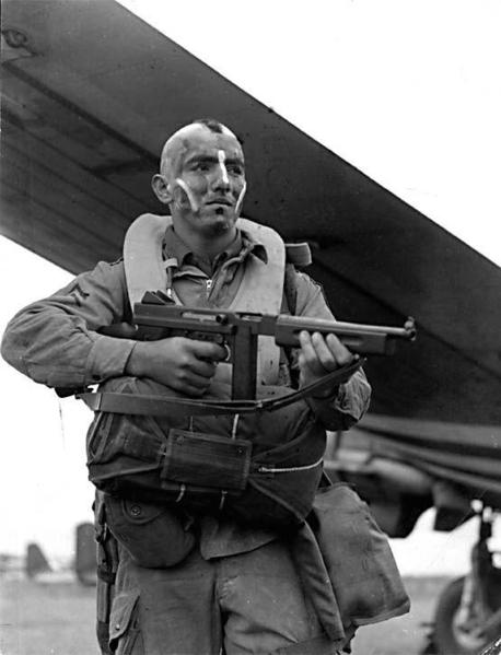 Sgt Jake McNiece of the 101st Airborne Division, ready to drop into Normandy, June 1944