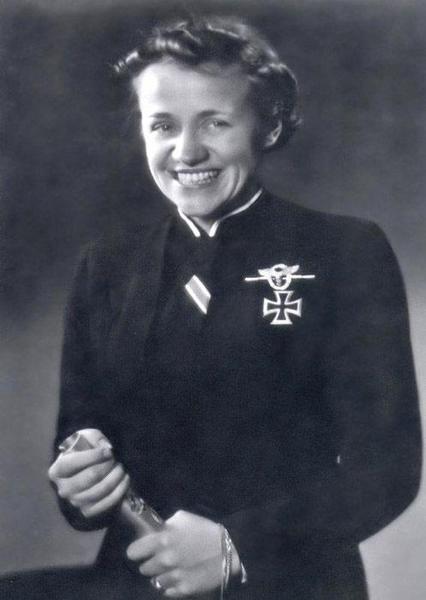 Hanna Reitsch wearing the Iron Cross 1st class and ribbon of the 2nd class