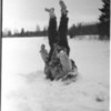 The frozen corpse of a German soldier is used as an impromptu street sign near the front line, Eastern Front, 1942