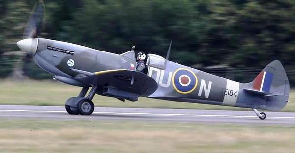A Spitfire lands after performing in a display flight