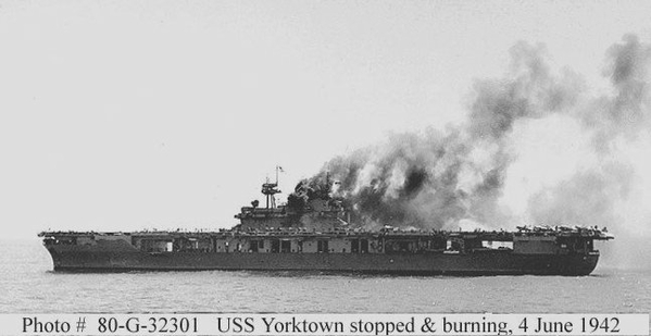 Yorktown burning 4 June 42